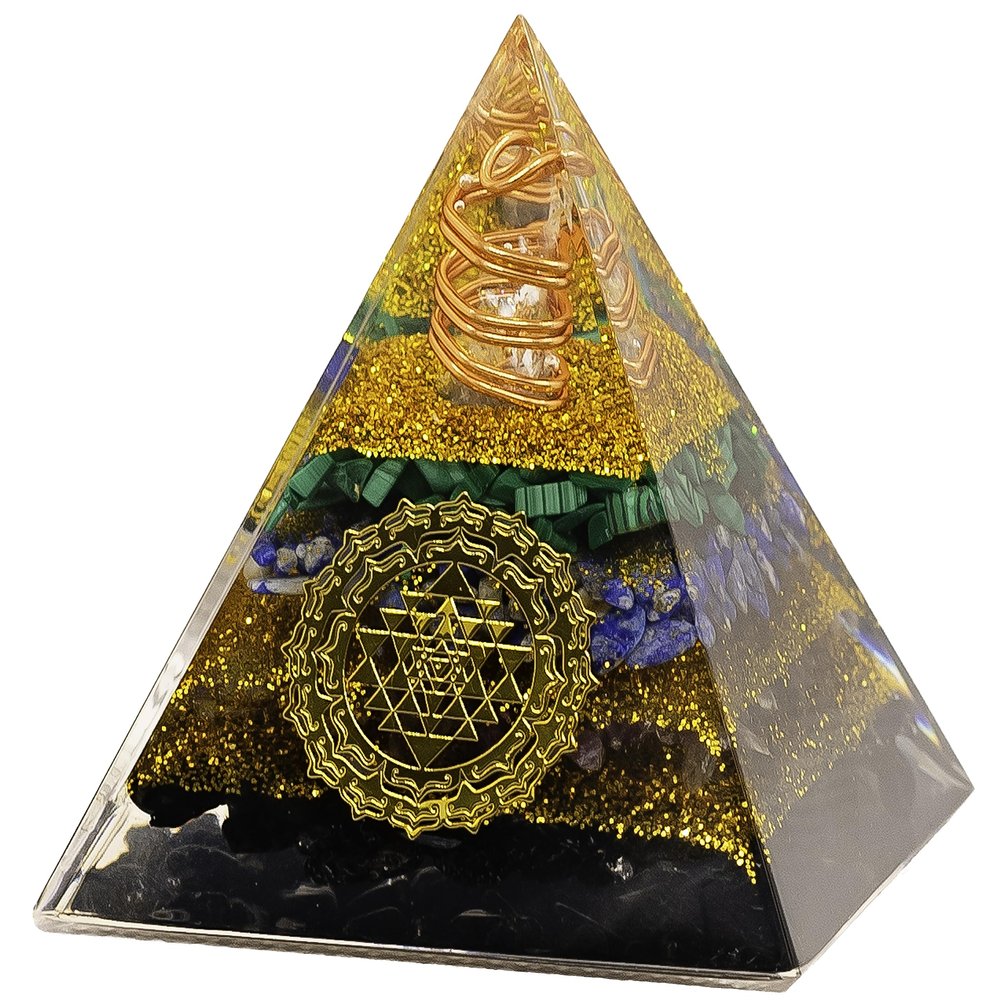 Tourmaline Orgone Pyramid Charged for Wealth, Happiness, and Good Fortune, Genuine Crystals and Healing Stones, Malachite, Lapis Lazuli, Amethyst, orgonite Chakra Pyramid Crystal, Energy Generator