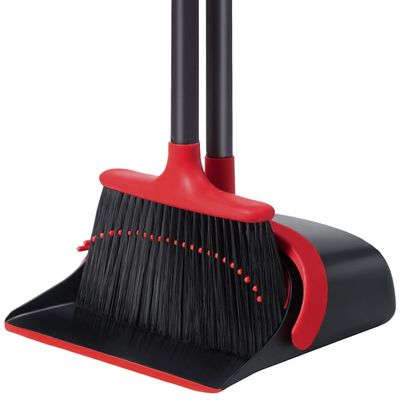 Broom and Dustpan Set for Home, Upgraded 52 Long Handle Broom with Dustpan Combo Set, Stand Up Dust Pan with Built-in Teeth and Brooms for Office Home Kitchen Lobby Floor, Clean Dog Cat Pets Hair