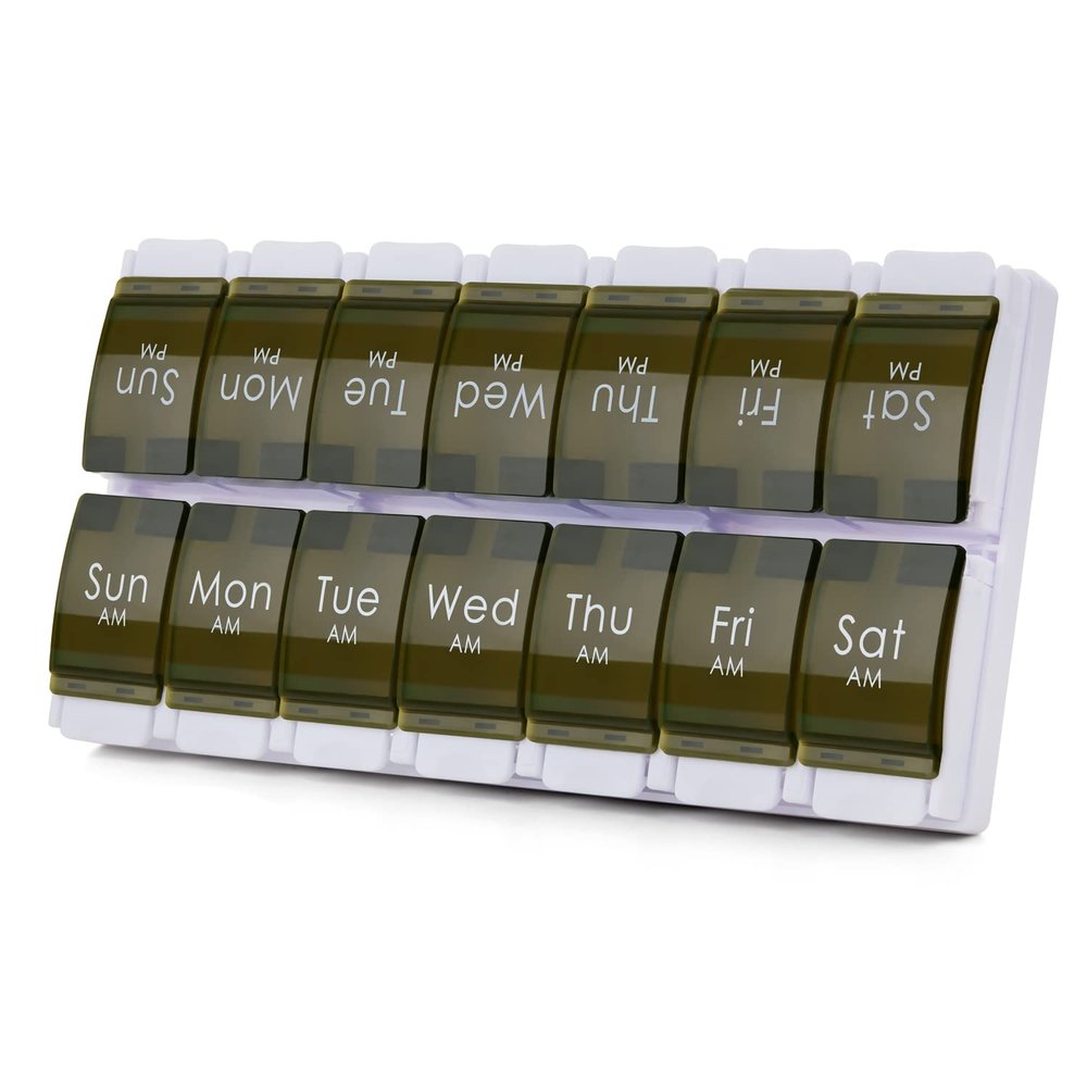 2 Week Pill Box, MOLN HYMY 7 Day Pill Organizer 2 Times a Day, Weekly Pill Container to Hold Medication, Vitamins Fish Oils (Green)
