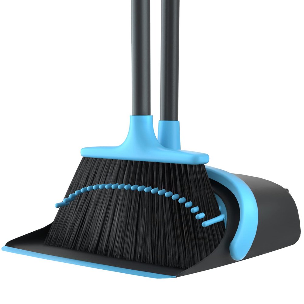 52" Long Handle Broom and Dustpan Set for Home, Kitchen, Office, Lobby Floor - Heavy Duty Standing Combo With Dust Pan