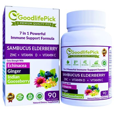 7 in 1 Elderberry with ZINC, Vitamin C, Vitamin D, Echinacea, Ginger & Indian Gooseberry (Amla).Premium Elderberry Capsules 90 ct, All Natural,Non-GMO,Vegan,No Rice Powder, No-Gluten