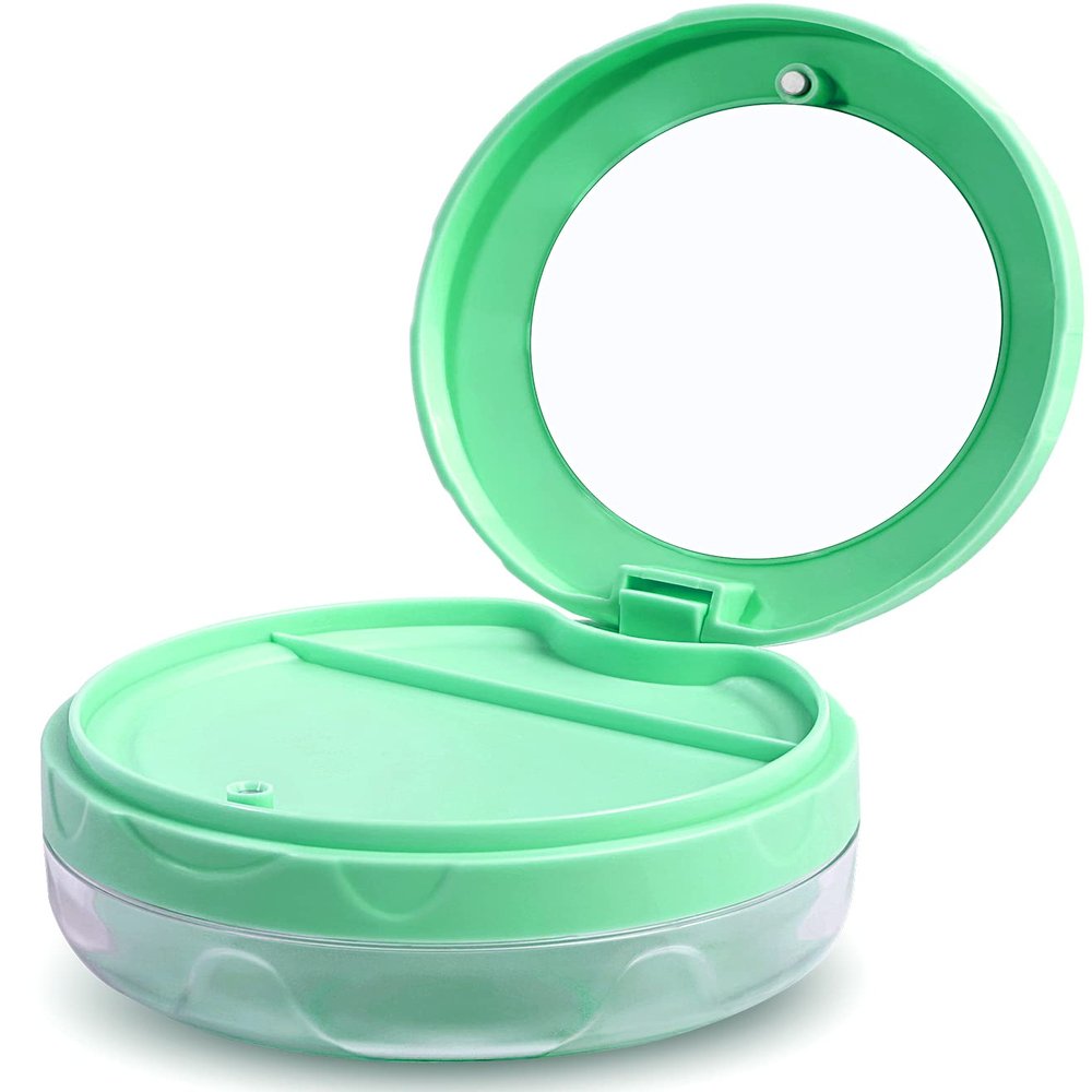Uouovo Denture case Retainer Case, Leak Proof Denture Cup, Denture Bath Case, Retainer Cleaning Box for Traveling, Partial Denture Case with Strainer & Mirror (Green)