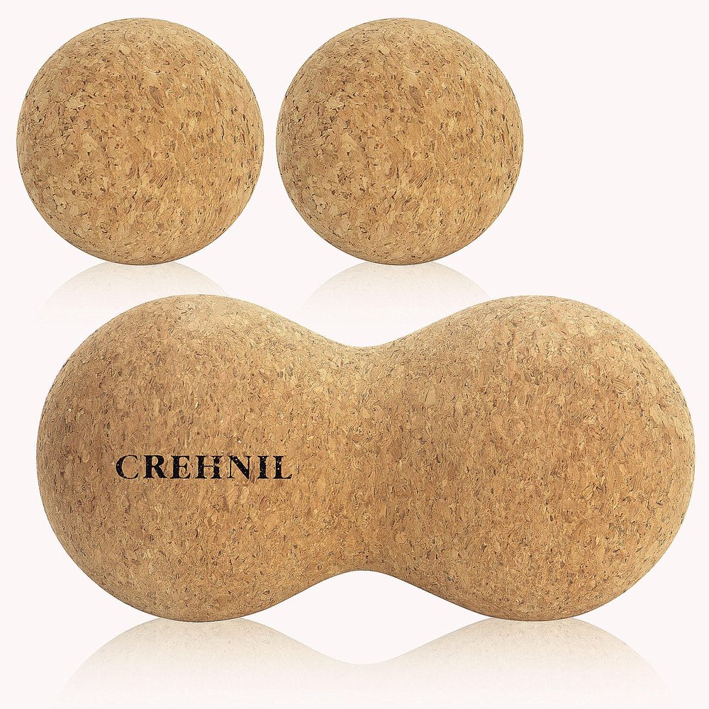 CREHNIL Natural Cork Peanut Massage Ball Roller Trigger Point Myofascial Release Double Lacrosse Massage Set