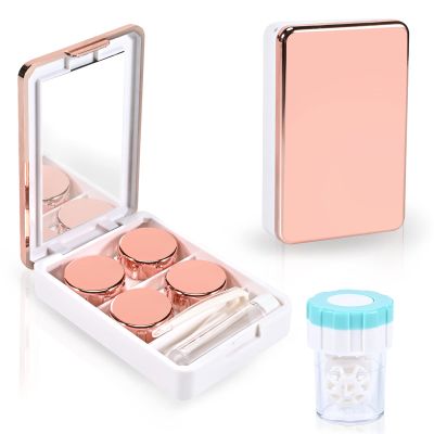 VORDRASSIL MC2 Contact Lens Case with Manual Cleaner, Portable Contact Box, Mirror, Tweezers, Solution Bottle Guarantee (Rose)