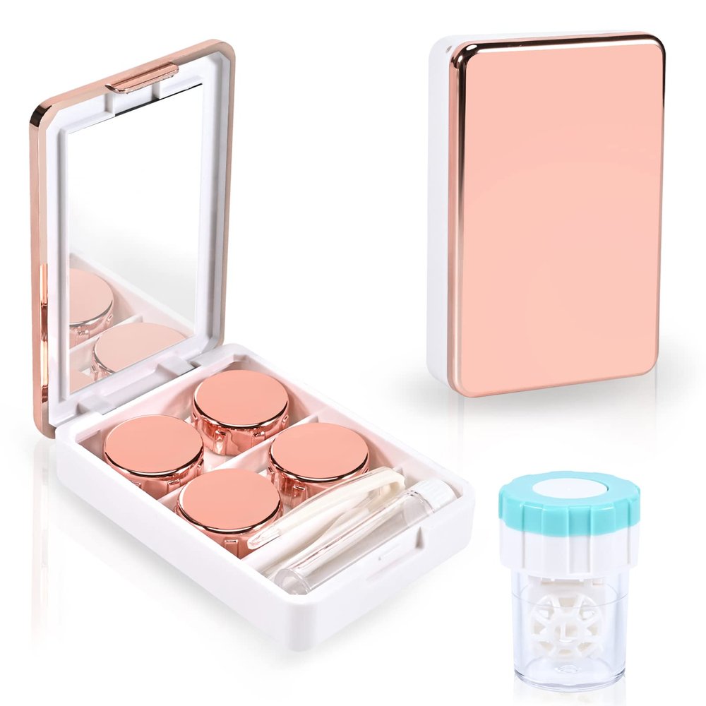 VORDRASSIL MC2 Contact Lens Case with Manual Cleaner, Portable Contact Box, Mirror, Tweezers, Solution Bottle Guarantee (Rose)