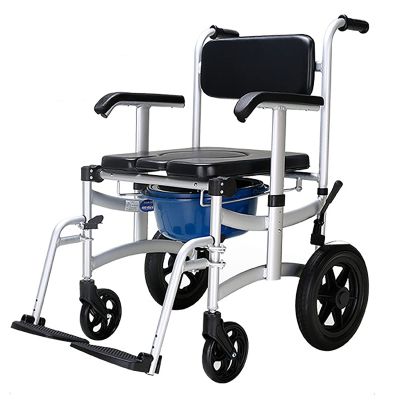 BLOHDI Toilet Chair, Height Adjustable Commode Toilet Chair with Armrest Backrest Wheelchair Shower Transport Chair Bathroom Bath Stool, for Adults Handicap Elderly