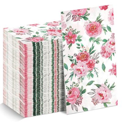 Floral Napkins Disposable Flower Guest Hand Towels Decorative Paper Towels for Bathroom Wedding Birthday Baby Shower Kitchens Table(Pink,100 Pcs)