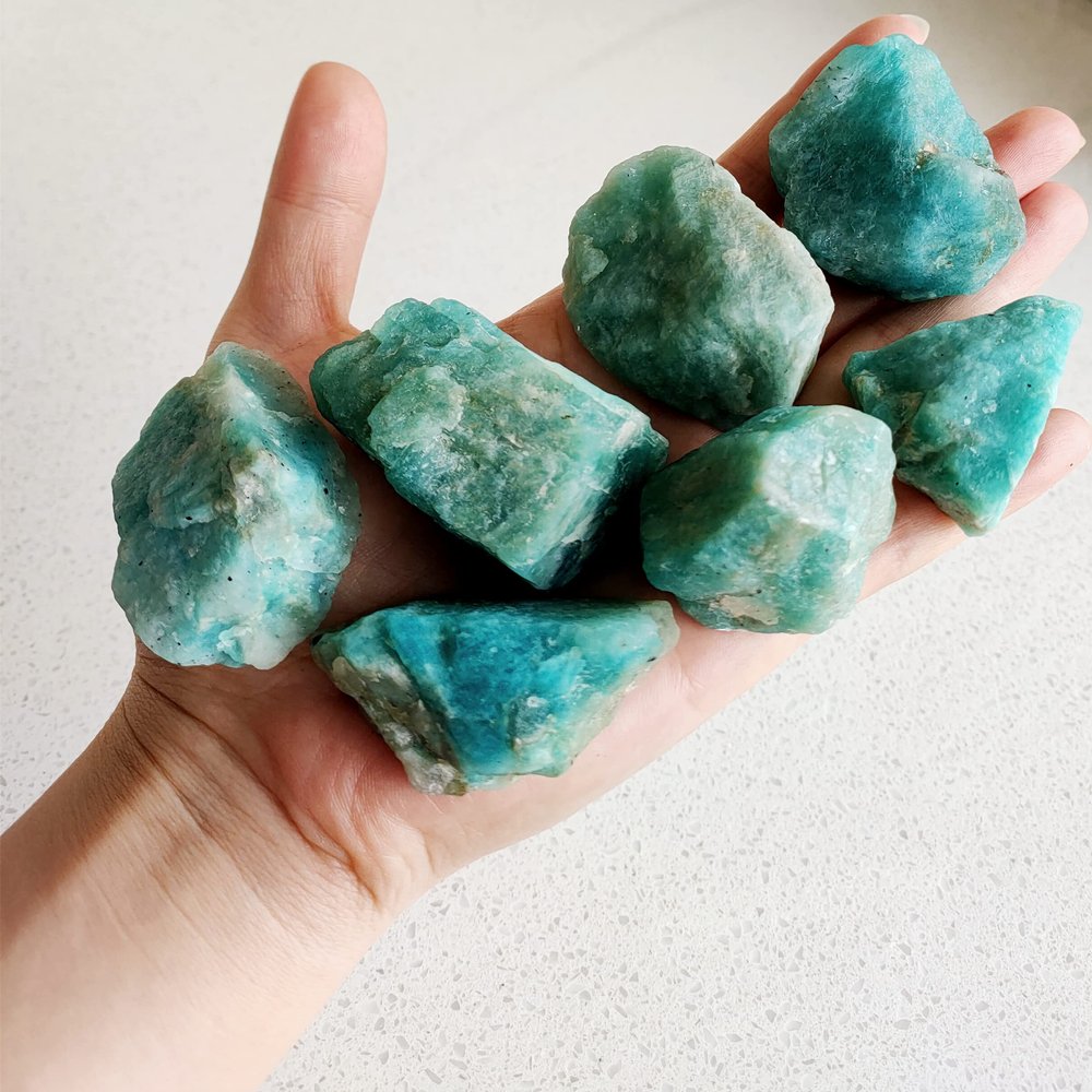 1 lb Rough Crystals Bulk Raw Amazonite Healing Stones for Tumbling, Wire Wrapping, Wicca Reiki,Meditation