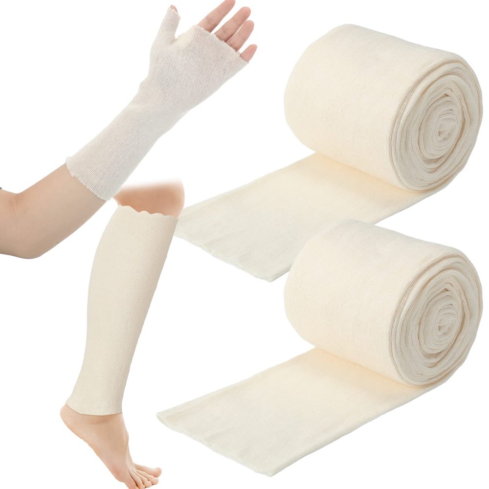 Nuanchu 2 Pack Cotton Stockinette Tubular Elastic Wrap Bandages Cast Stockinette Roll for Arm Leg (2 Inches X 16.4 ft)