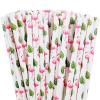 Whaline 100Pcs Flamingo Straws Summer Flamingo Tropical Leaves Disposable Paper Straws Hawaii Theme Decorative Straw for Flamingo Pool Party Baby Shower Supplies Juices Shakes Cocktail Decoration view 1