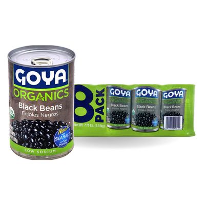 Goya Organic Black Beans, Low Sodium with Sea Salt, 15.5 Ounce (Pack of 8)