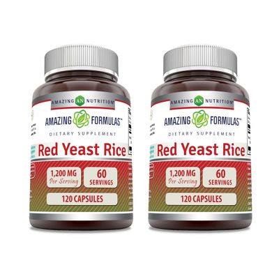 Amazing Formulas Red Yeast Rice 1200mg Per Serving Capsules Supplement | Non-GMO | Gluten Free | Made in USA (2 Pack, 120 Count)