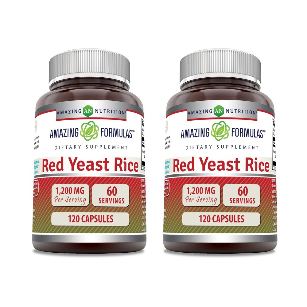 Amazing Formulas Red Yeast Rice 1200mg Per Serving Capsules Supplement | Non-GMO | Gluten Free | Made in USA (2 Pack, 120 Count)