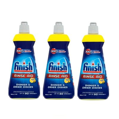 3 x 400ml Rinse & Shine Aid Lemon Sparkle Scent Protects Against Cloudiness