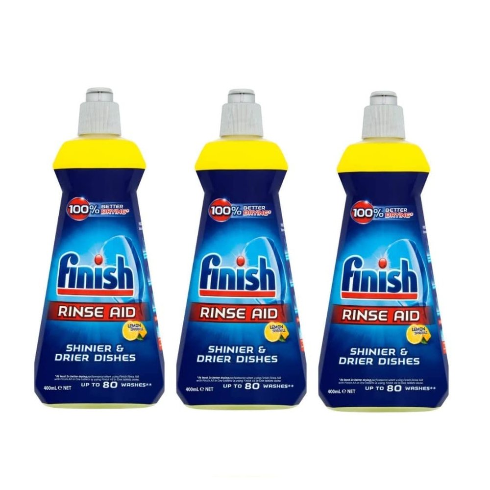 3 x 400ml Rinse & Shine Aid Lemon Sparkle Scent Protects Against Cloudiness