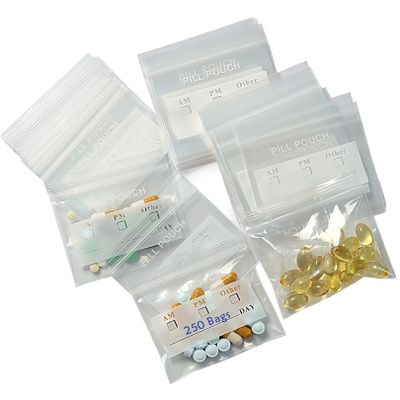 250 Packs 6 Mil Sturdy Pill Bags BPA Free Pill Pouch 3 x 2.75 Inch with Writable Label Handy Small Ziplock Plastic Bags for Travel Pill Organizer, Jewelry and Small Craft Pieces and Easy to Use