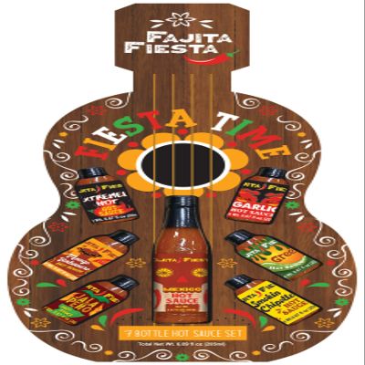 Fajita Fiesta Guitar Shape 7 Bottle Mexican Hot Sauce Set -Fiesta Time