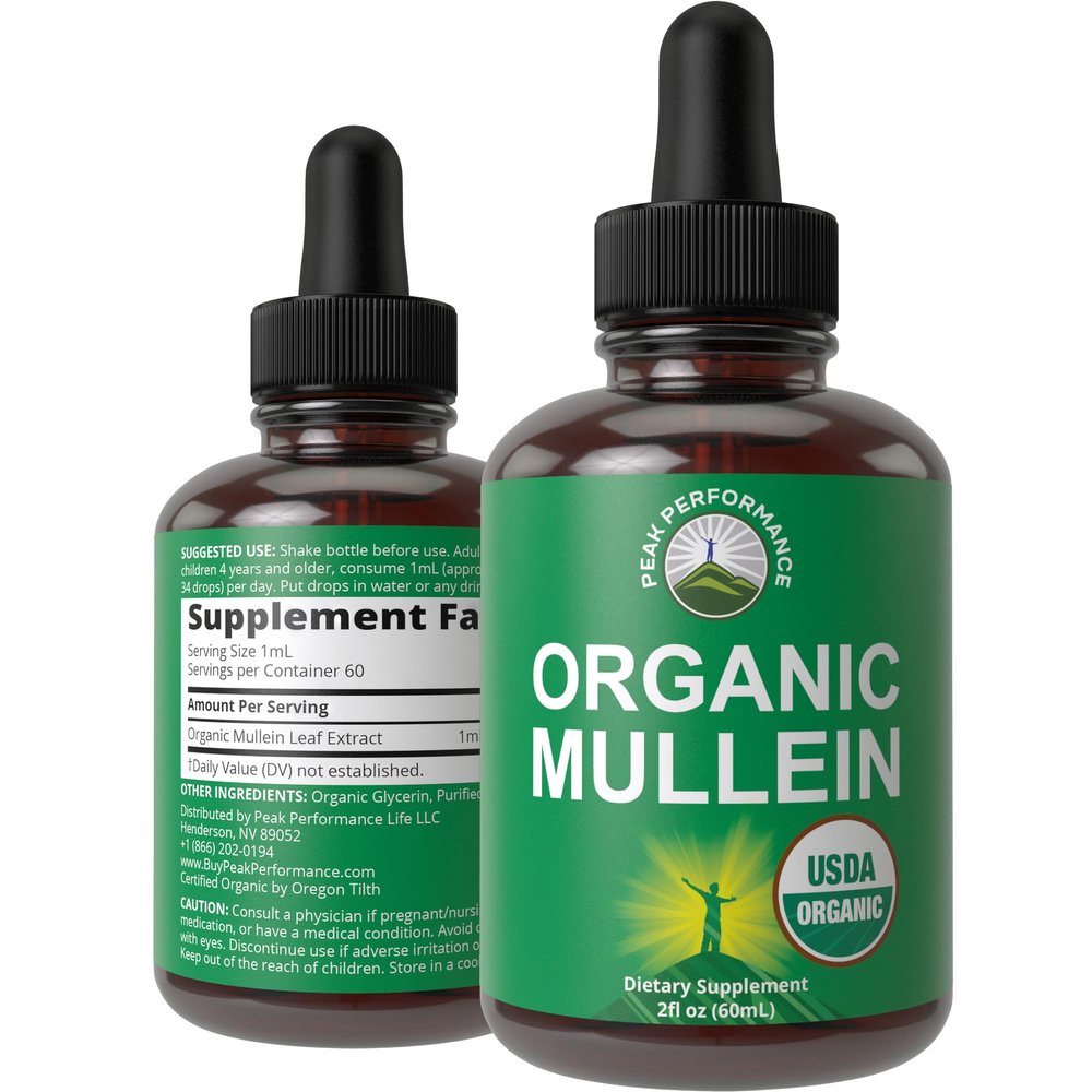 USDA Organic Mullein Leaf Drops For Lungs, Respiratory Health, Detox, Cleanse. High Bioavailability For Women, Men, Kids. Liquid Tincture Supplement. Sooth Lungs, Cough, Congestion. Vegan, Zero Sugar