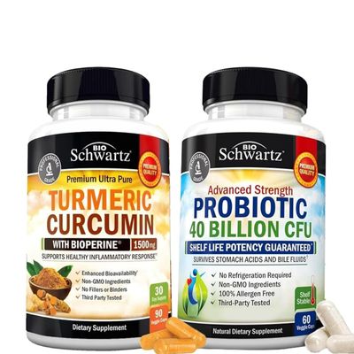 40 Billion CFU Daily Probiotic Supplement (1 Month Supply) Plus Turmeric Curcumin with Black Pepper Extract 1500mg Complex (1 Month Supply)