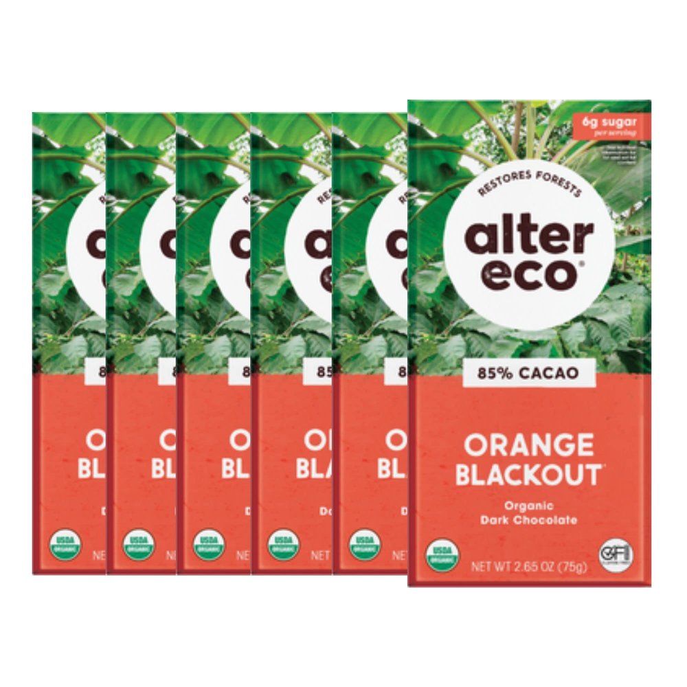 Alter Eco | Dark Chocolate Bars | Pure Dark Cocoa, Fair Trade, Organic, Non-GMO, Gluten Free (6-Pack Orange Blackout)