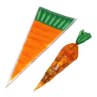 Honbay 100PCS Carrot Shaped Candy Bags, Disposable, Single-material (Plastic), Triangle Gift Bags with Twist Ties for Holiday, Birthday, Wedding Party Decor