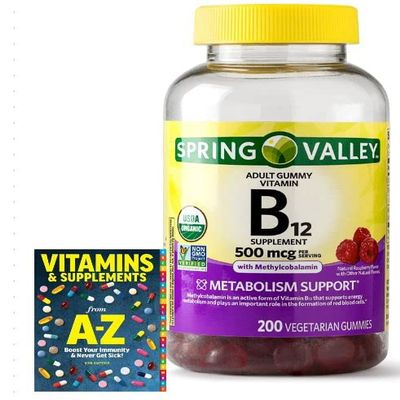 Vitamin B12 Organic Vegetarian Gummies, Metabolism Support with Methylcobalamin by Spring Valley, 500 mcg, 200 Ct (1 Pack) +Better Guide Vitamins Supplements