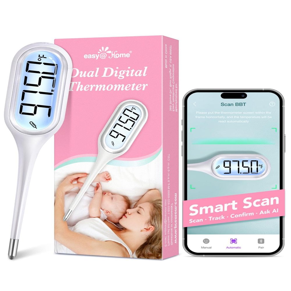 Easy@Home Basal Thermometer for Ovulation Tracking: 1/100th Degree Precision, Dual Mode - Accurate BBT & Fast Read for Fever | 30 Memory Recall, Premom App OCR Scan | EBT-013