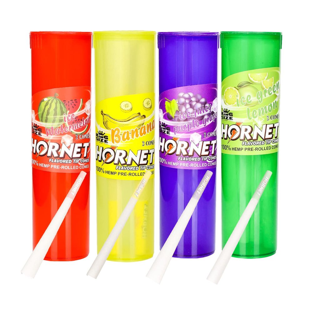 HORNET Pre-Rolled Pop Cone, Mixed Flavors - Grape, Banana, Lemon, Watermelon, 4 Tubes of 3 Cones of King Size (110mm)