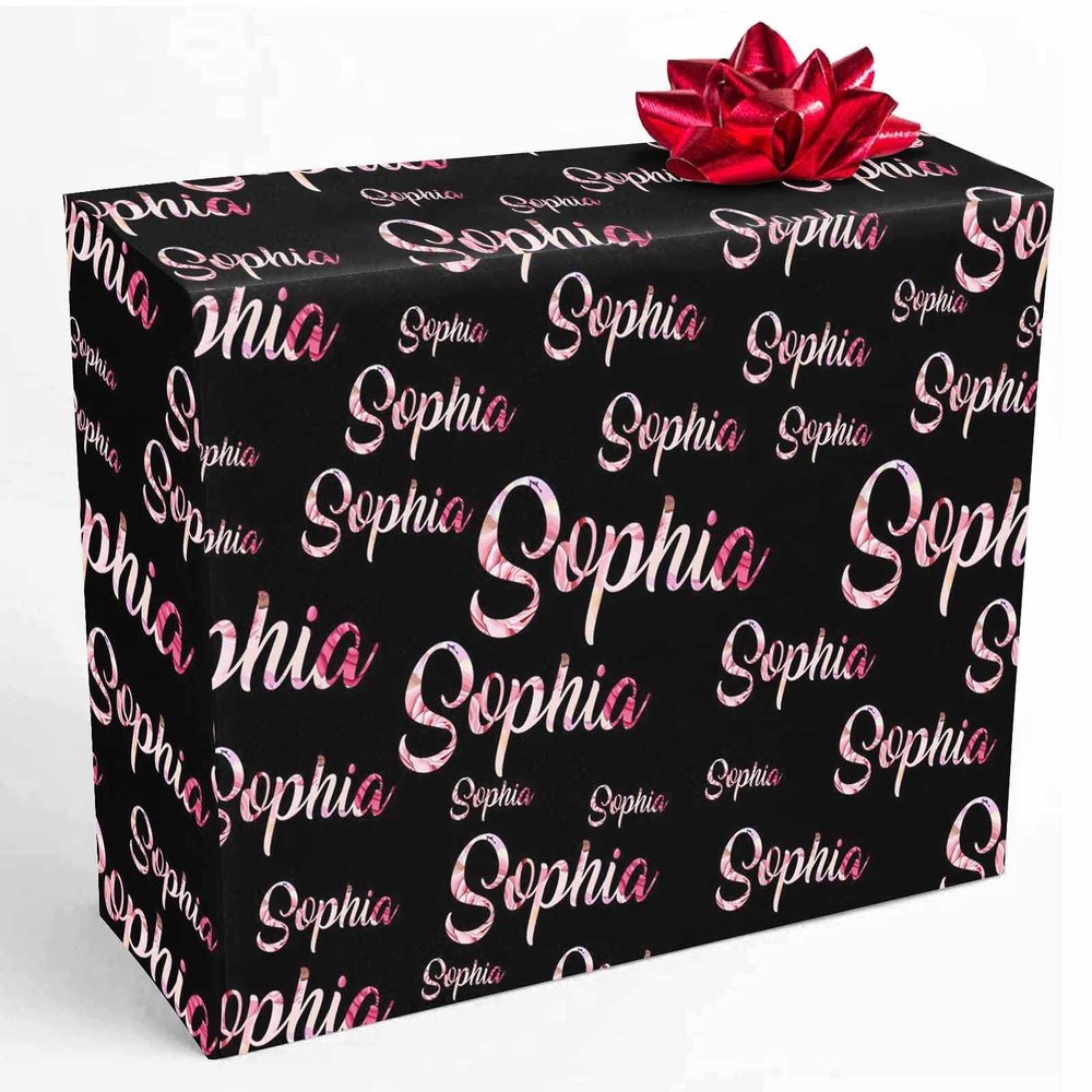 InterestPrint Custom Name Wrapping Paper Personalized Pin Gradient Glitter Gift Wrapping Paper for Teens Women Men Mom Dad Birthday Wedding Anniversary 58x23 3 Roll