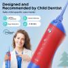 COSLUS C31 Kids Water Dental Flosser Deep Cleaning Picks Portable 4 Modes for Ages 6+ Safe Waterproof Rechargeable with 2 Jet Tips for Gums Care Red Blue view 3