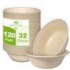 32oz Large Paper Bowls - 120 Pack Heavy Duty, Biodegradable & Microwavable - Eco Friendly Bagasse Bowls for Hot Soup, Milk, Cereals, Snacks & Salads view 1