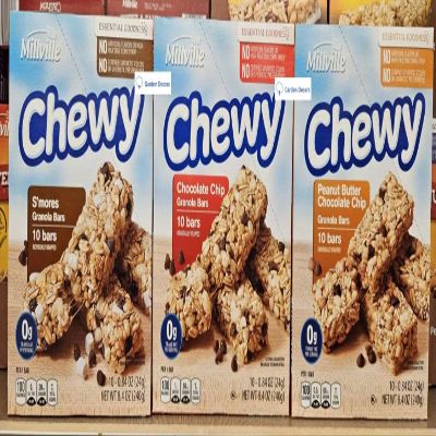 Millville Chewy S'Mores, Chocolate Chip, Peanut Butter Chocolate Chip Granola Bars 8.4oz 240g (Three Boxes)