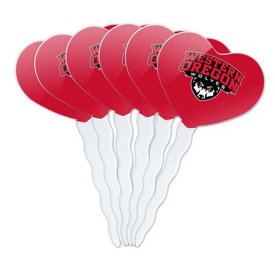 Western Oregon University Primary Logo Heart Love Cupcake Picks Toppers Decoration Set of 6