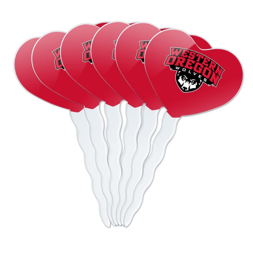 Western Oregon University Primary Logo Heart Love Cupcake Picks Toppers Decoration Set of 6