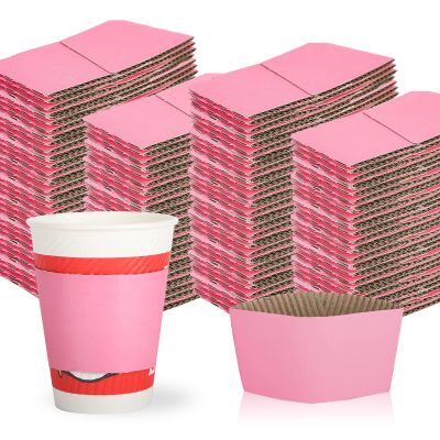 zsccxq Disposable Coffee Cup Sleeves Corrugated Kraft Paper Coffee Cup Sleeves Holder Protective Insulated Heat Espresso ForHot Drinks 8-24oz (Pink, 200 Pcs)