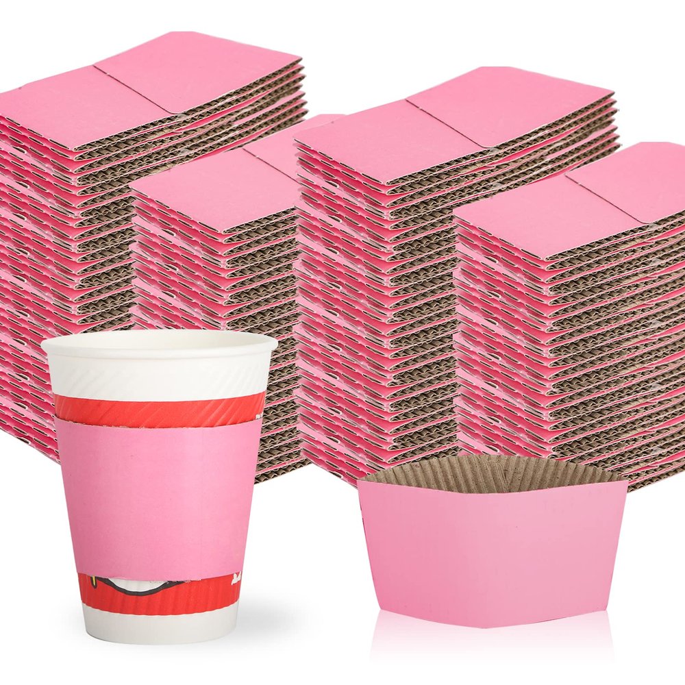 zsccxq Disposable Coffee Cup Sleeves Corrugated Kraft Paper Coffee Cup Sleeves Holder Protective Insulated Heat Espresso ForHot Drinks 8-24oz (Pink, 200 Pcs)