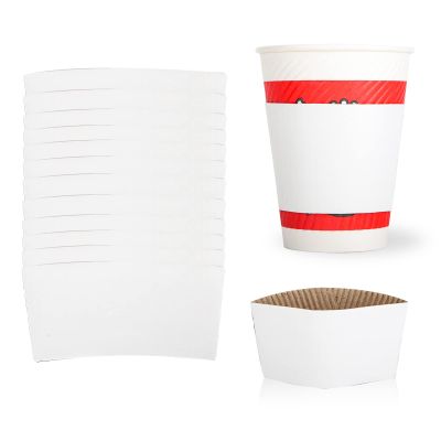 zsccxq Disposable Coffee Cup Sleeves Corrugated Kraft Paper Coffee Cup Sleeves Holder Protective Insulated Heat Espresso ForHot Drinks 8-24oz (White, 100 Pcs)