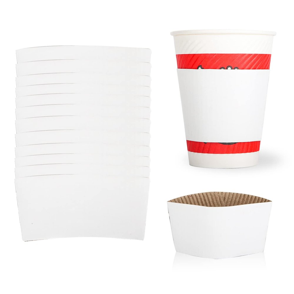 zsccxq Disposable Coffee Cup Sleeves Corrugated Kraft Paper Coffee Cup Sleeves Holder Protective Insulated Heat Espresso ForHot Drinks 8-24oz (White, 100 Pcs)
