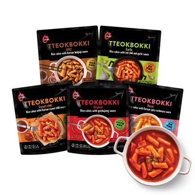Ofood Tteokbokki Variety Pack, Pack of 5, Instant Korean Rice Cakes, Authentic Spicy Street Food, Ready to Eat, No MSG, No Corn Syrup