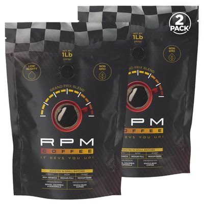 2LB RPM Grand Prix Premium Coffee, Standard Caffeine - Supercharged Flavor, Medium-Dark Roast, 100% Arabica Beans, Low Acidity