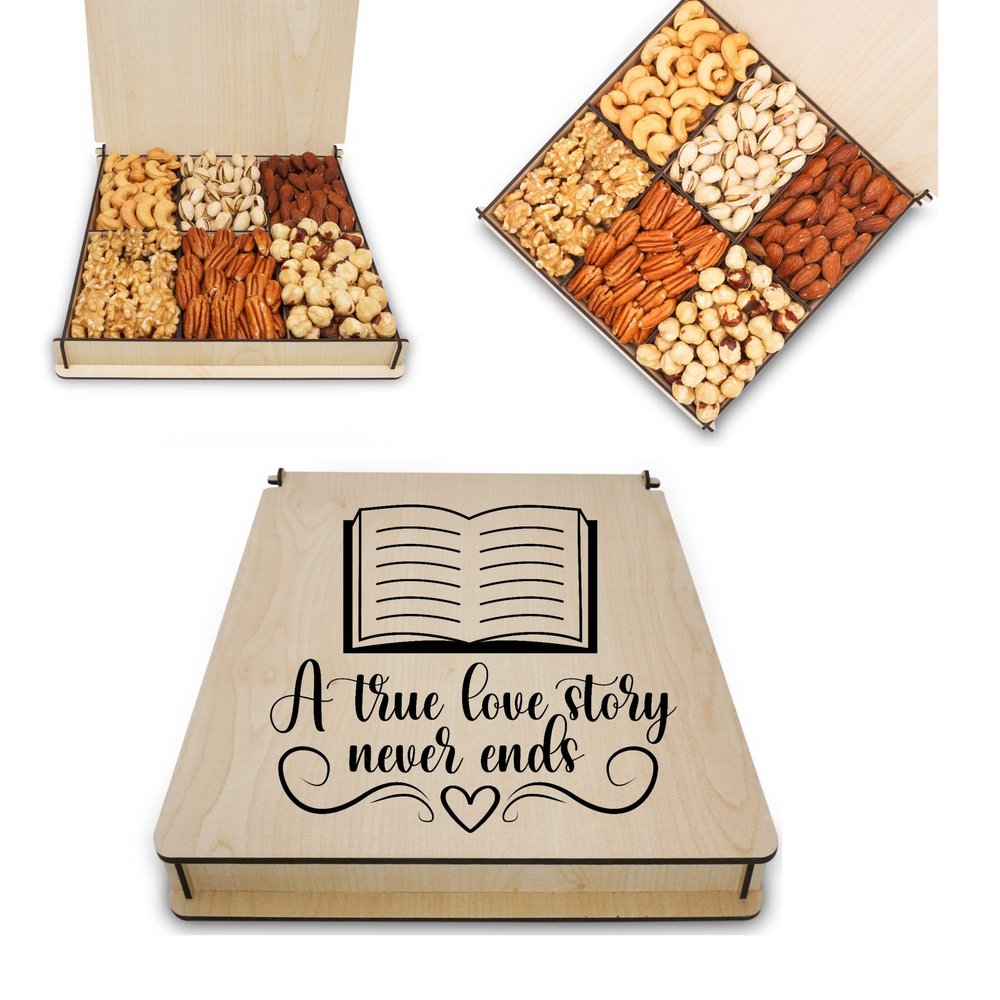 Wedding For Guest Couple Design Souvenir Groom Bride Deluxe Bridal Shower Gift Box Basket Fresh Nuts Fruits, Snack Food Box, Sympathy, Reusable Wooden