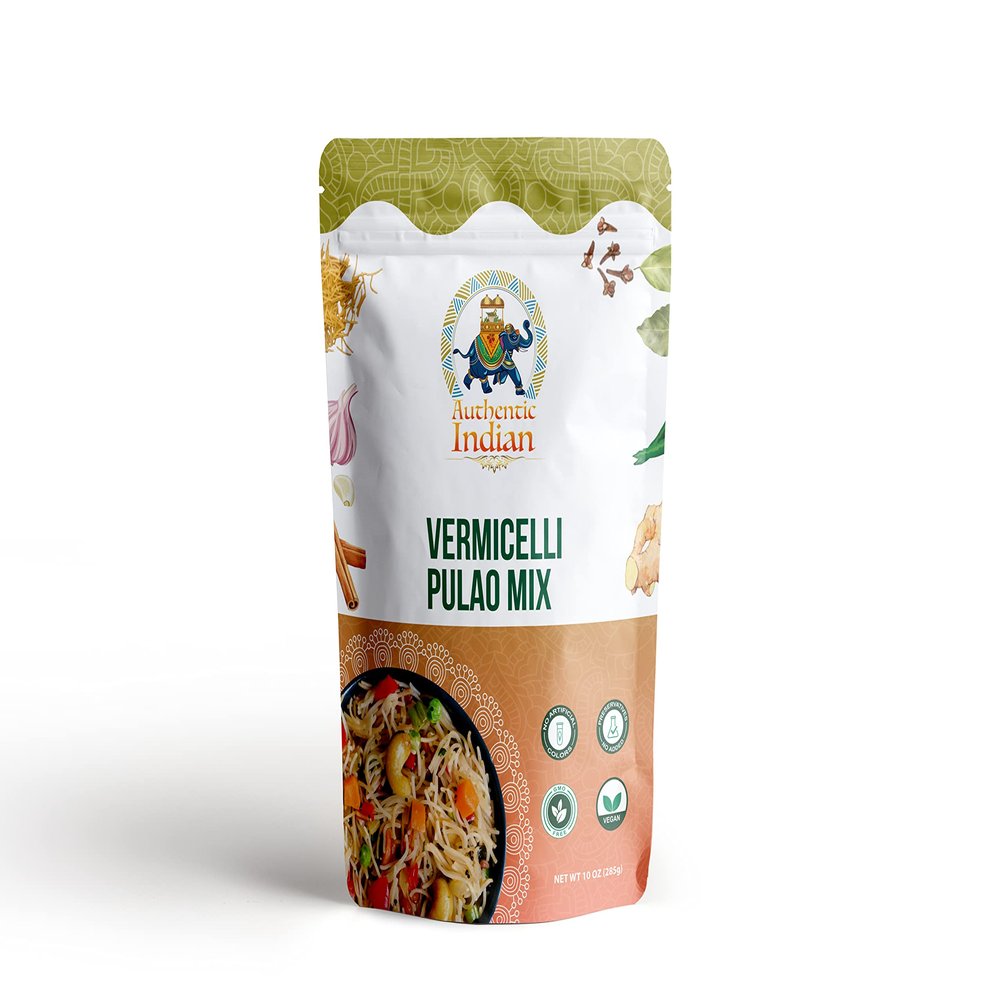 Authentic Indian Instant Vermicelli Pulao Mix| Quick & Healthy Indian Breakfast Meal | Ready-to-Cook in a Zipper Bag | Gluten-Free & Non-GMO | 285 GM (Pack of 1)