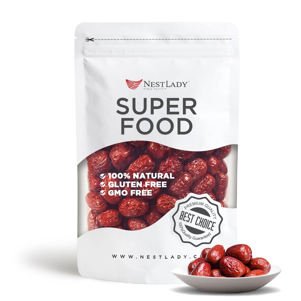 NESTLADY Natural grown dried jujube date, red date, hongzao, herbal healthy food, used for cooking, dessert, tea, etc. Net Weight: 200g/7.05oz
