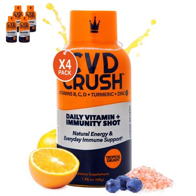 CVD Crush Liquid Multivitamin | Sugar Free | Ready to Drink Liquid Vitamin & Immunity Shot for Everyday Immune Support | Turmeric for Adults | 96% Absorption Rate | Non-GMO (4-Pack)