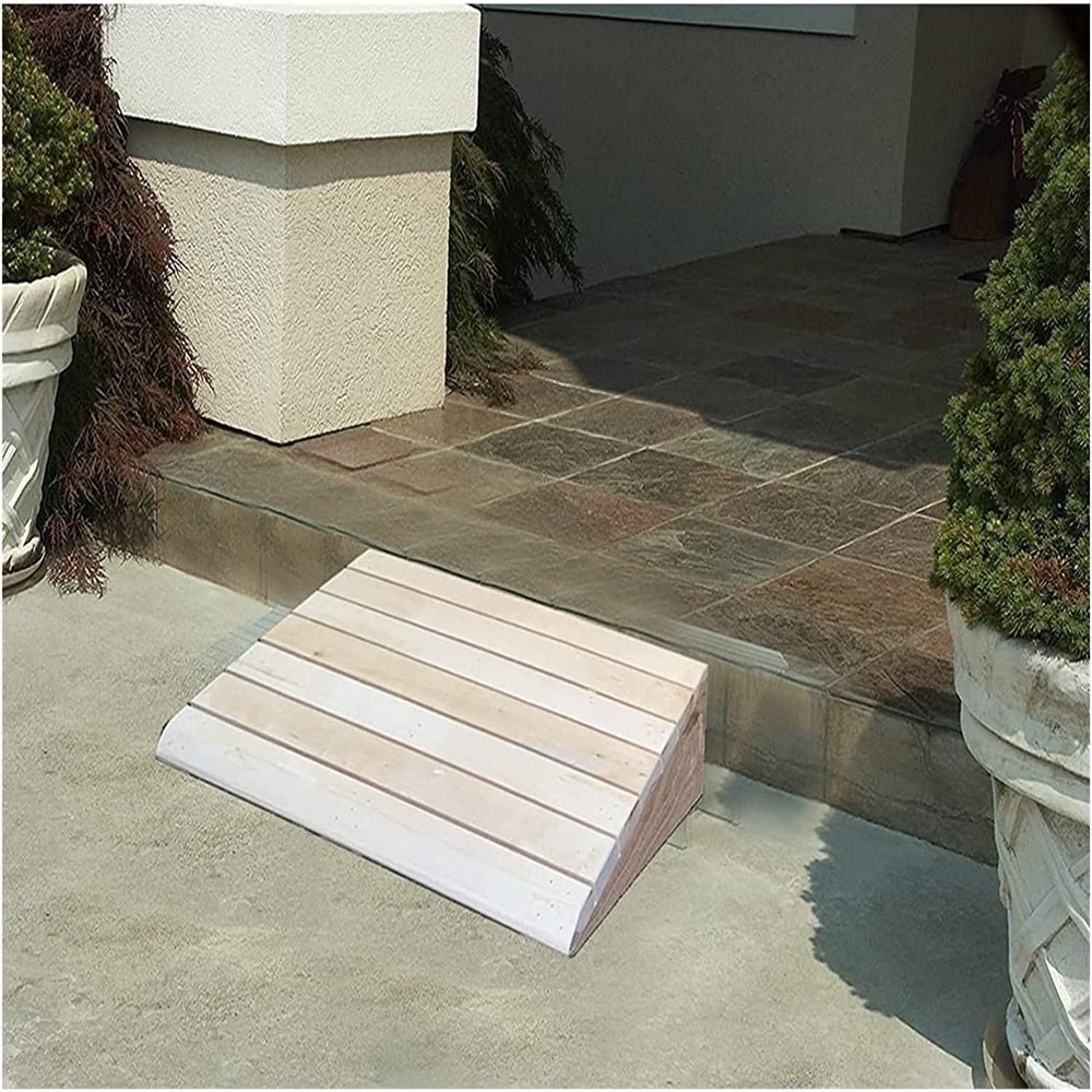 Bsetain Front Door Curb Ramp Wooden, Barrier Free Slope Pad for Kids/Elderly/Disabled - Stairs Step Transition Ramp (Size : 60x90x10cm/23.6x35.4x4in)