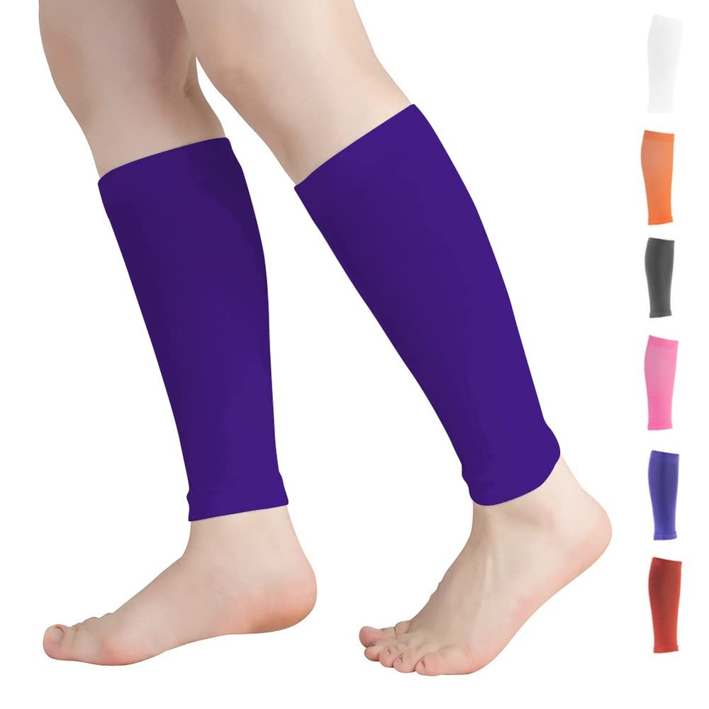 Novetec Calf Compression Sleeves for Men & Women (20-30mmhg) - Leg Compression Sleeve for Running, Cycling, Shin Splints Support, Relieve Legs Pain, Travel (One Pair)(Purple,Small)