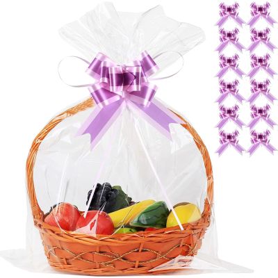 50 Packs Large Cellophane Bags 18" X 24" Clear Cellophane Gift Basket Wraps 2.3 Mil Thick Transparent Cello Bags for Basket, 50ct Ribbon Bows UltraOutlet Ribbons and Bows, not of Paper, for Gift Wrapping