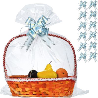 50 Packs 32 x 40 Inches Extra-large Cellophane Bags for Basket Jumbo Clear Cellophane Wraps Clear Huge Cello Bags for Baskets, Gifts, Christmas Trees, Treats, Arts and Crafts, 50ct Ribbon Bows