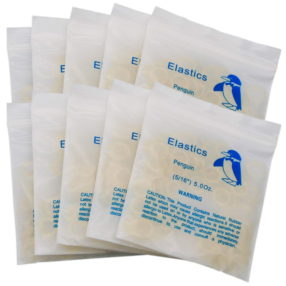 10Packs/1000Pcs Dental Orthodontic Elastics Latex Rubber Bands (10Bags-Penguin-5/16-5.0OZ)
