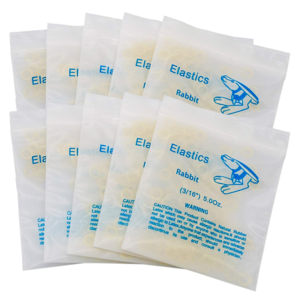 10Packs/1000Pcs Dental Orthodontic Elastics Latex Rubber Bands (10Bags-Rabbit-3/16-5.0OZ)